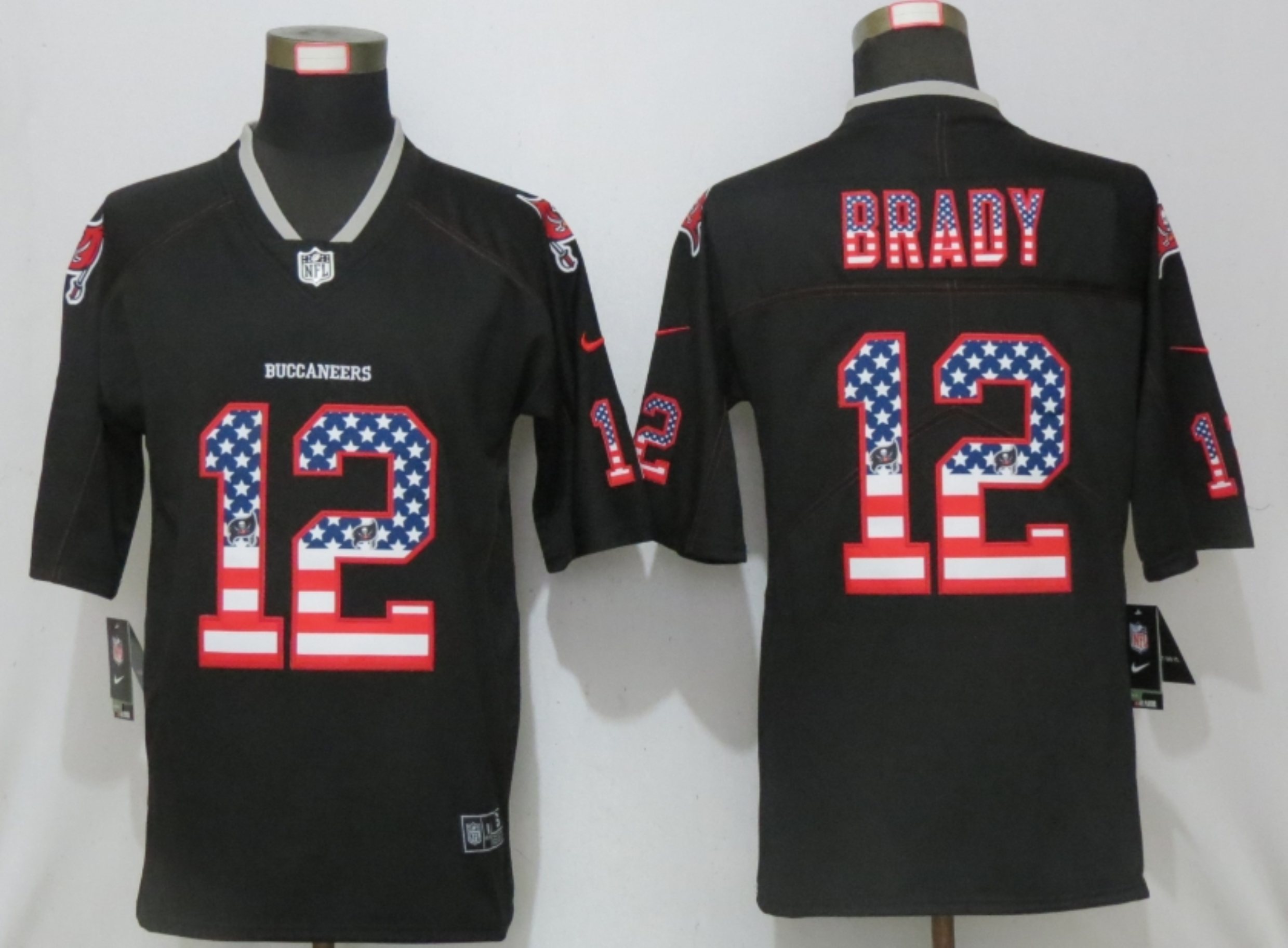 Men New Nike Tampa Bay Buccaneers #12 Brady USA Flag Fashion Black Elite Jersey->women nfl jersey->Women Jersey